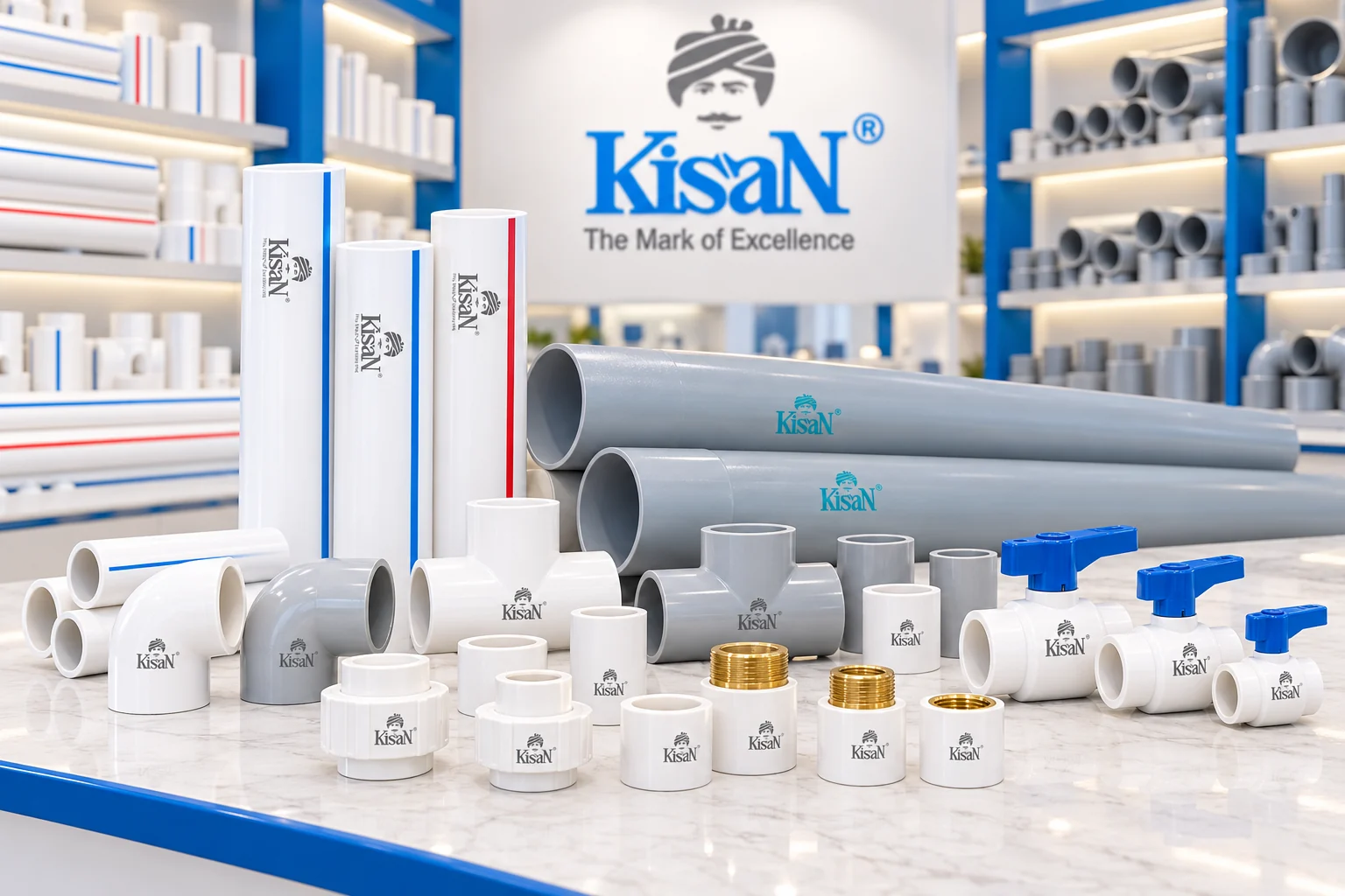 Kisan की range &mdash; Pipes & Fittings के aisle का दृश्य