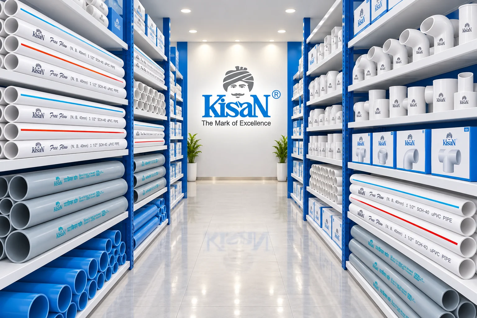 Kisan के Pipes & Fittings का showroom दृश्य