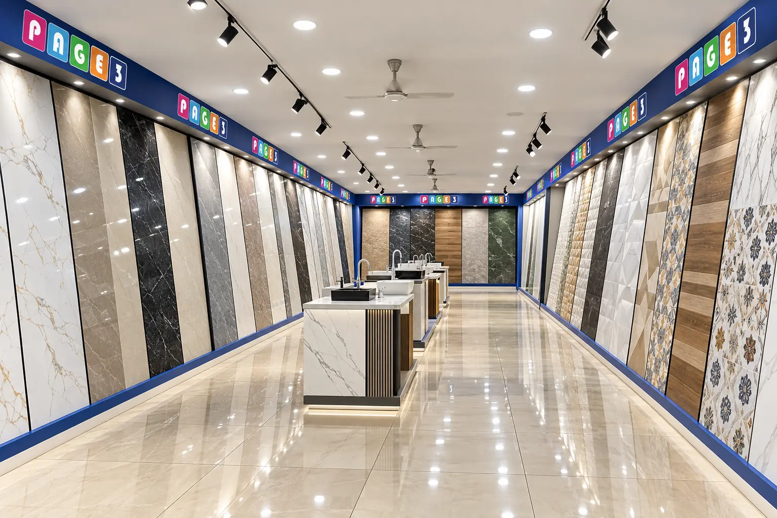 Page 3 के Tiles का showroom दृश्य