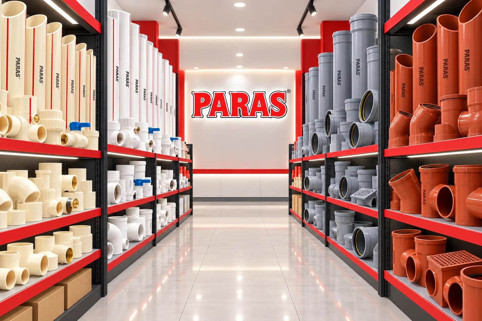 Paras की range &mdash; Pipes & Fittings के aisle का दृश्य