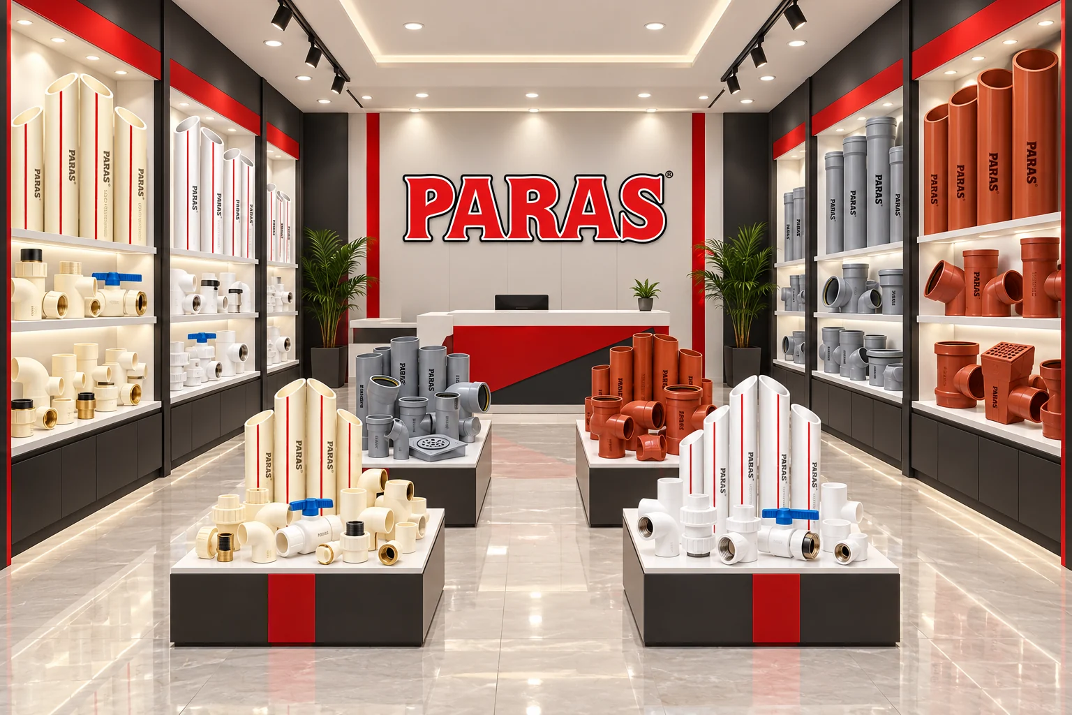 Paras के Pipes & Fittings का showroom दृश्य