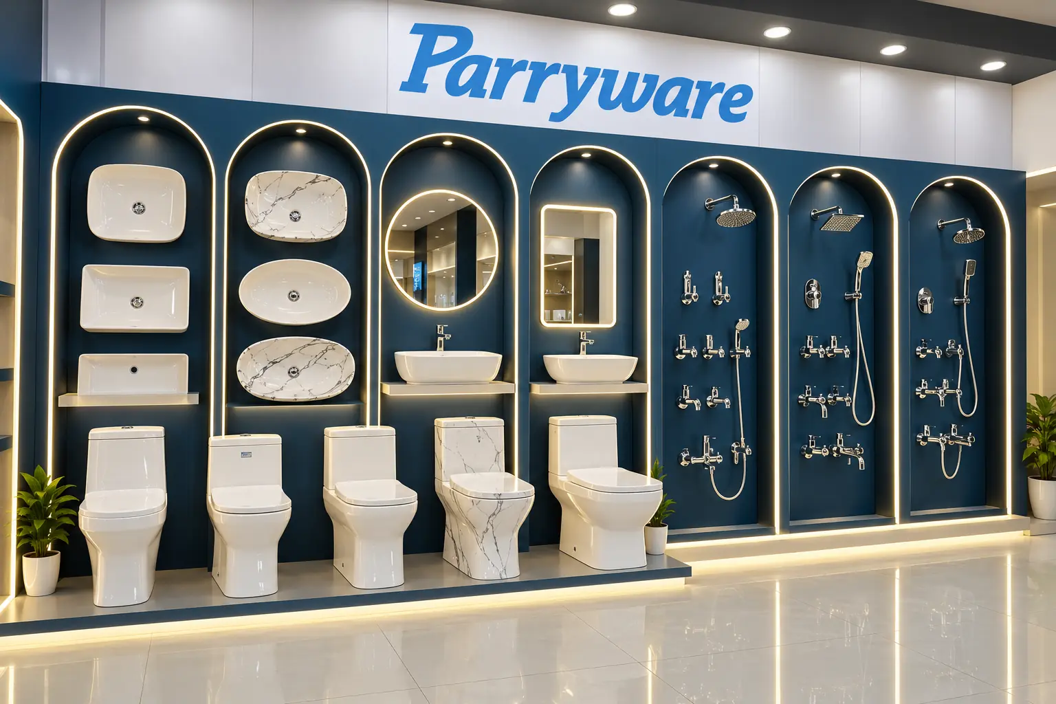 Parryware के Sanitaryware का नज़दीकी display