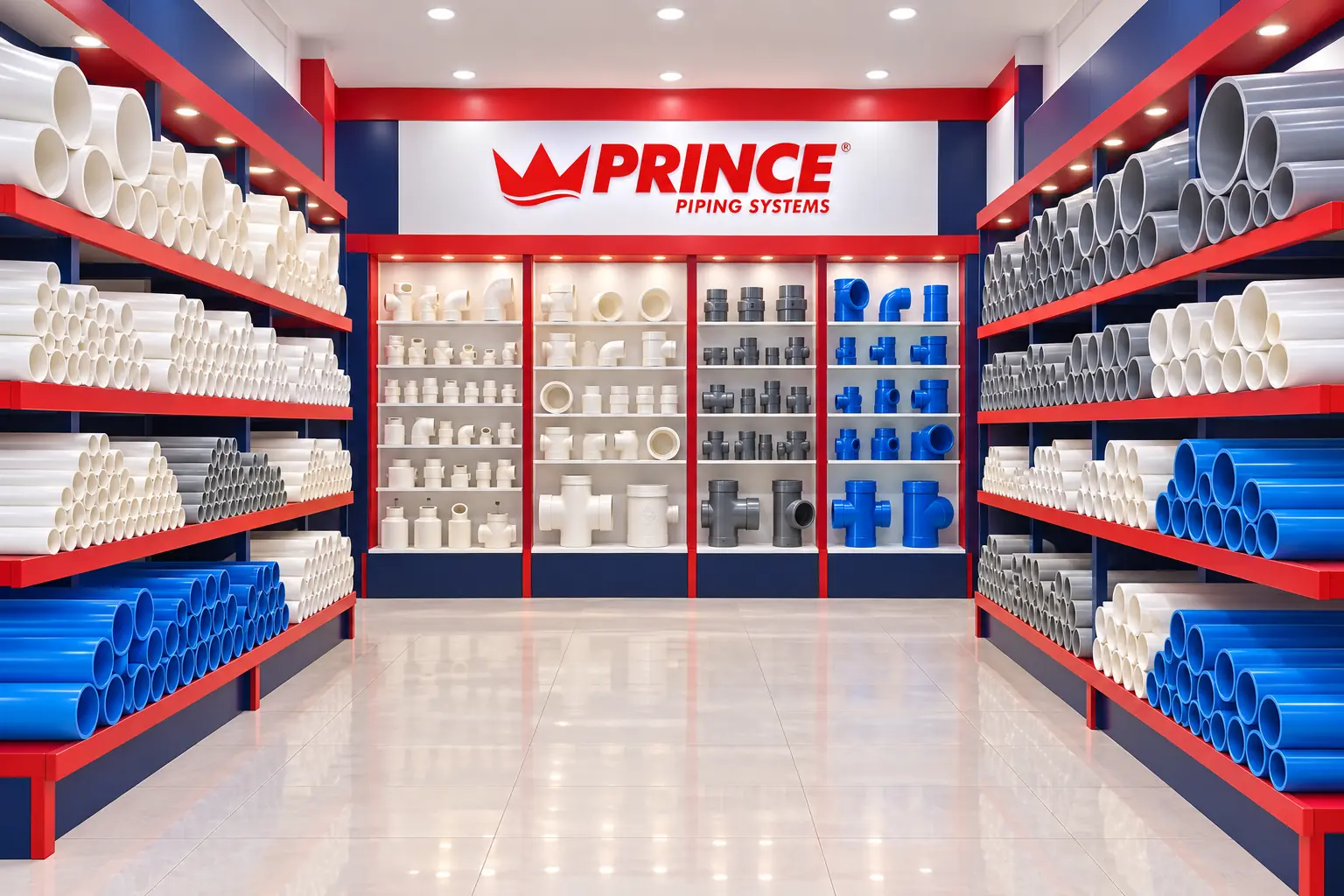 Prince के Pipes & Fittings का showroom दृश्य