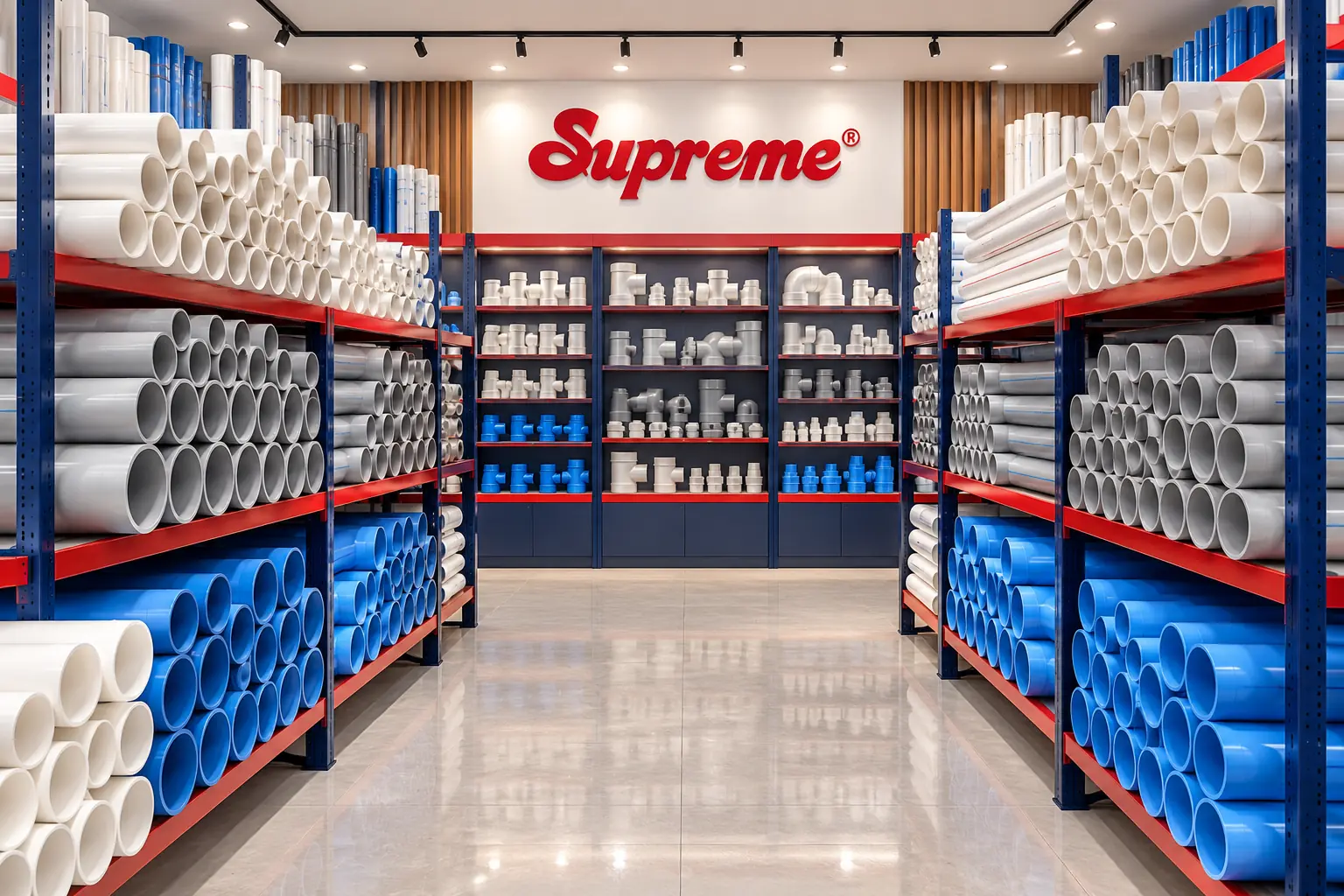 Supreme के Pipes & Fittings का showroom दृश्य