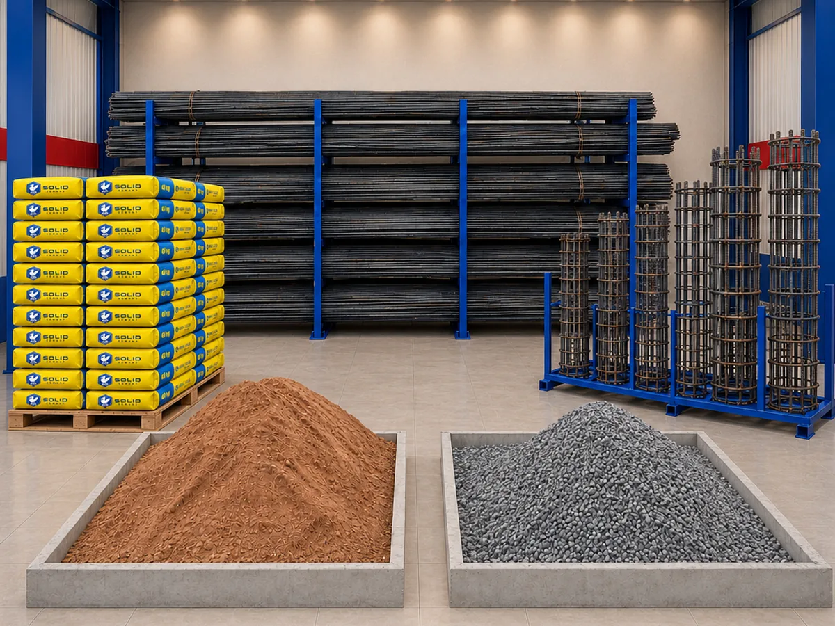 Saria racks और Morang-Gitti bays के पास रखे Cement की बोरियों के pallets