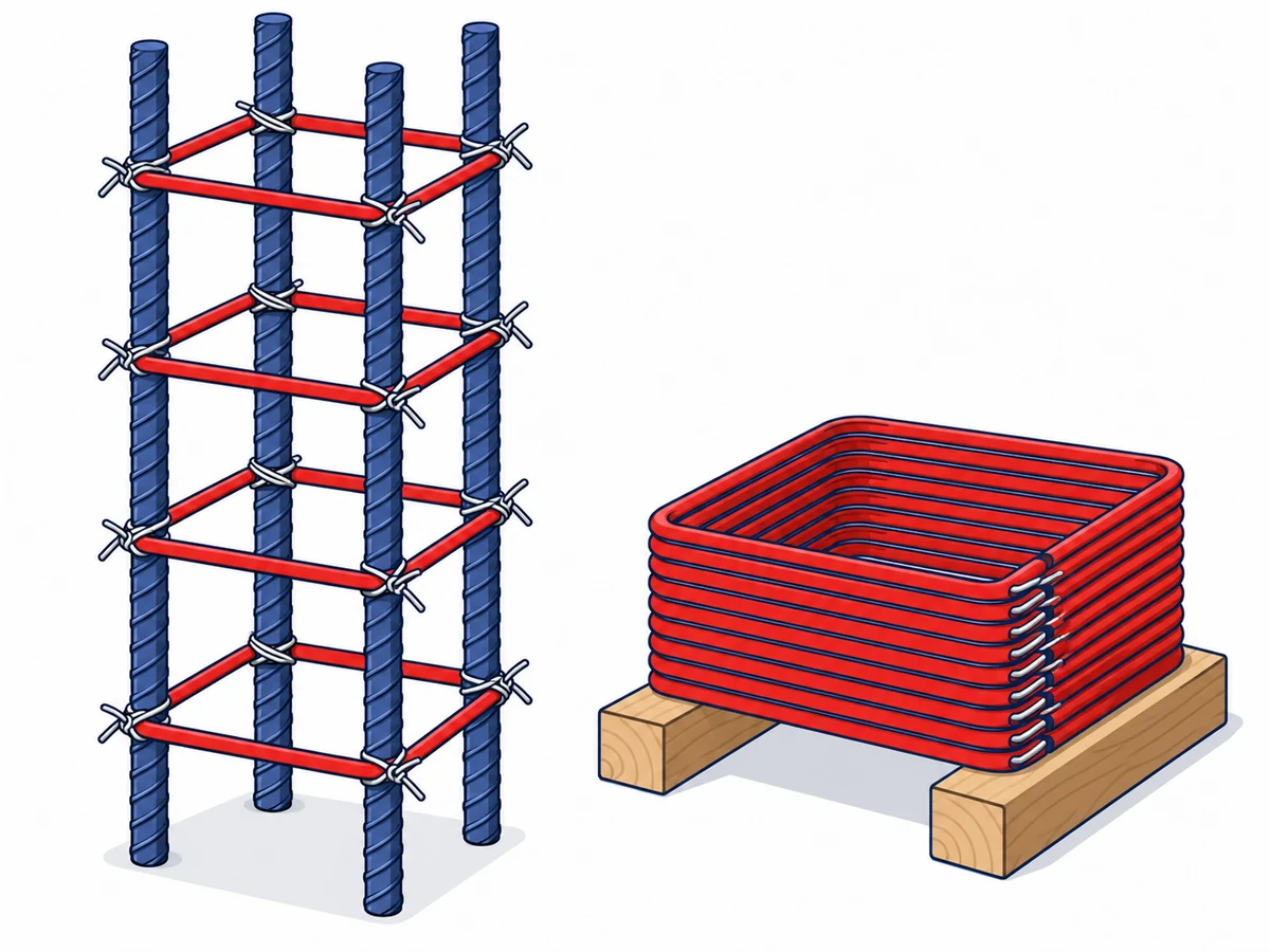 Column Rings को Saria से बाँधने और साइट पर गड्डी में रखने का चित्र
